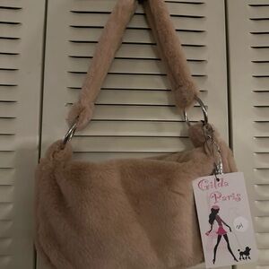 Gilda Paris Beige Faux Fur Shoulder Bag